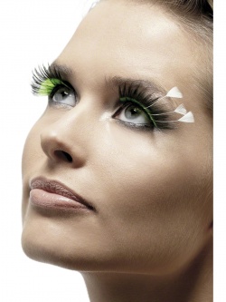 Black Eyelashes with Green Inserts and White Feather Plums
