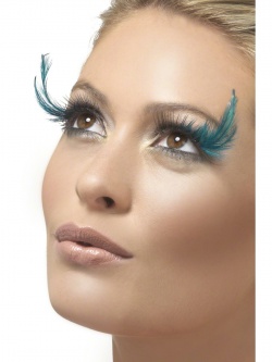 Black Eyelashes with Blue Feather Plumes