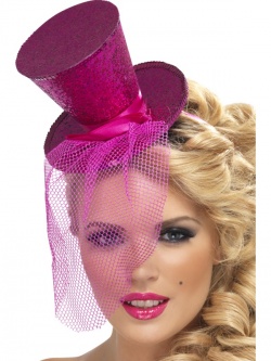 Fever Hostess Mini Top Hat on Headband-Pink