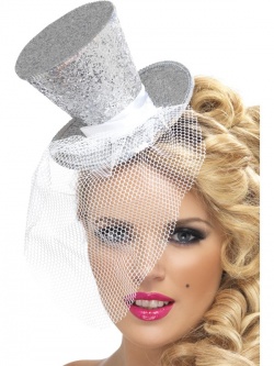 Fever Hostess Mini Top Hat on Headband-Silver